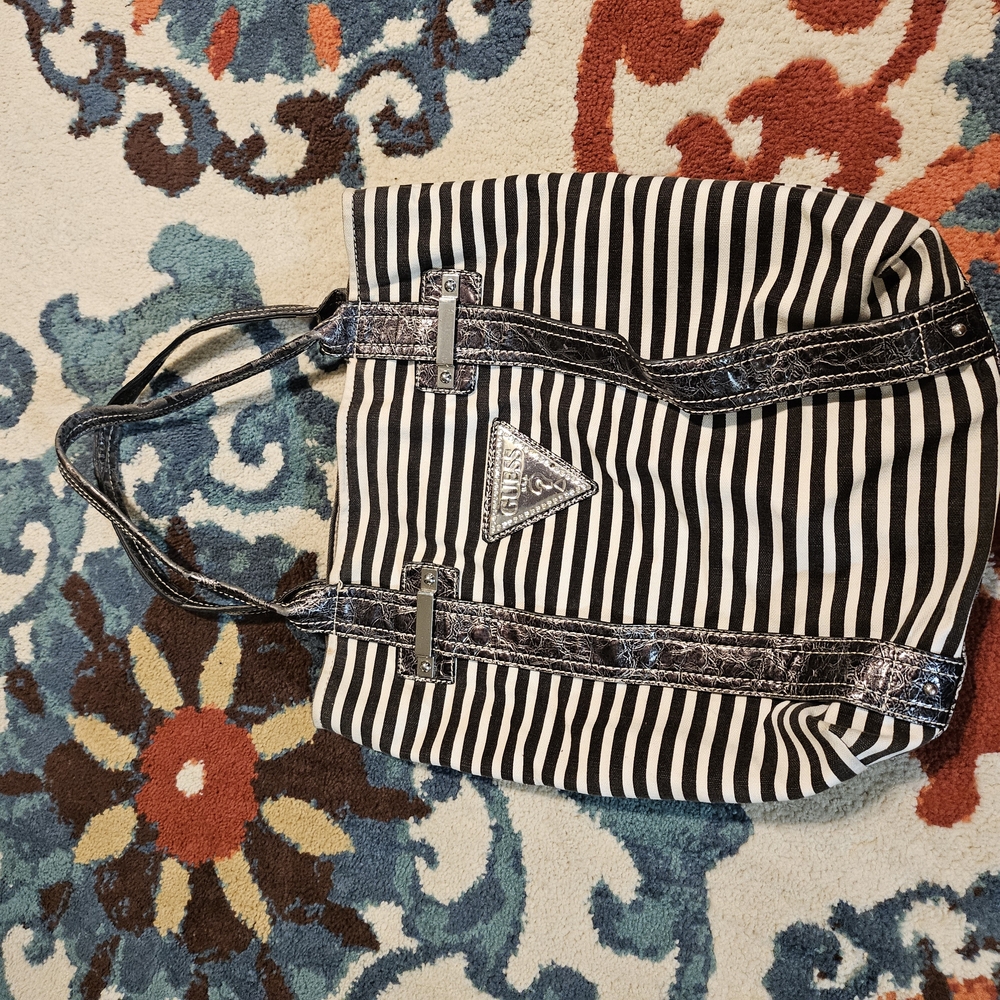 Guess Black and White Striped Women's Bag